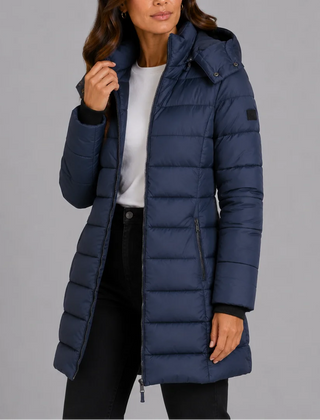Long Hooded Puffer Coat – Navy