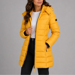 Long Hooded Puffer Coat – Yellow