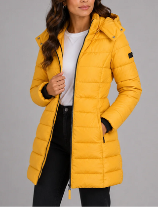 Long Hooded Puffer Coat – Yellow