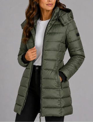 Long Hooded Puffer Coat – Green