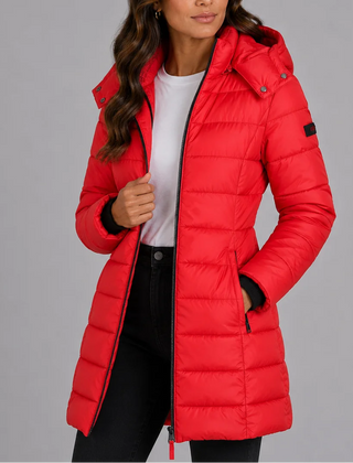Long Hooded Puffer Coat – Red