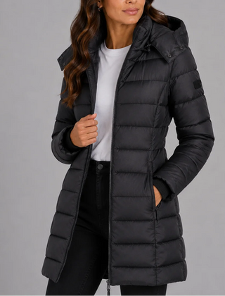 Long Hooded Puffer Coat – Black