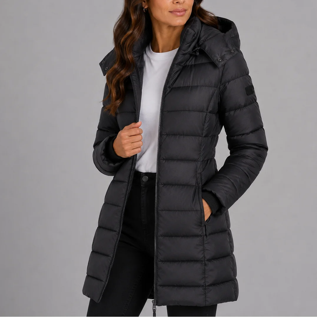 Long Hooded Puffer Coat – Black