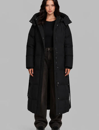 Longline Hooded Padded Coat – Black