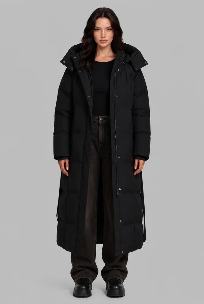 Longline Hooded Padded Coat – Black