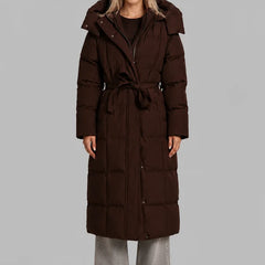 Longline Hooded Padded Coat – Brown
