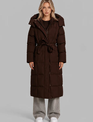 Longline Hooded Padded Coat – Brown