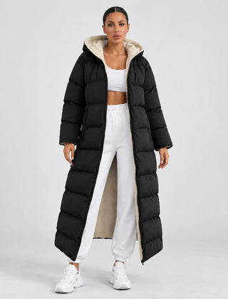 Long Hooded Puffer Coat – Black