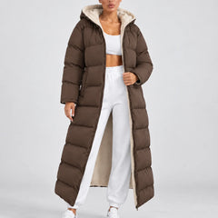 Long Hooded Puffer Coat – Coffee Brown