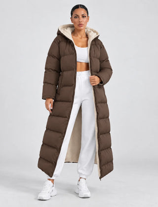 Long Hooded Puffer Coat – Coffee Brown