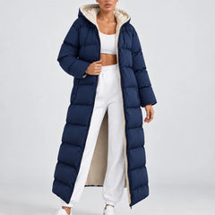Long Hooded Puffer Coat – Navy