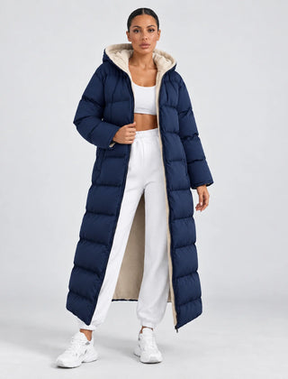 Long Hooded Puffer Coat – Navy