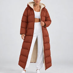 Long Hooded Puffer Coat – Rust