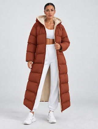 Long Hooded Puffer Coat – Rust