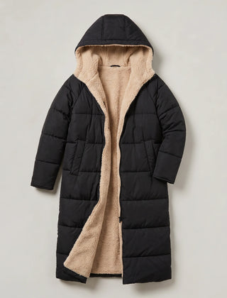 Longline Quilted Puffer Coat – Black