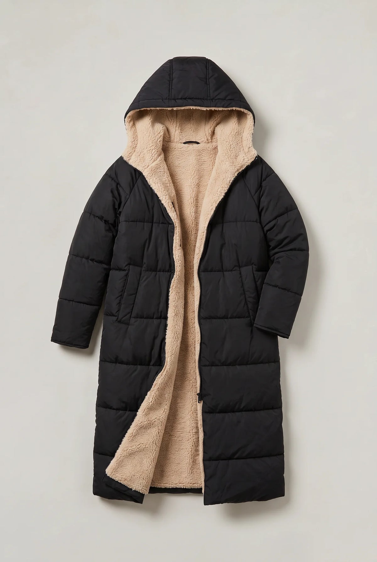 Longline Quilted Puffer Coat – Black