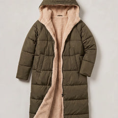 Longline Quilted Puffer Coat – Army Green
