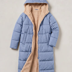 Longline Quilted Puffer Coat – Light Blue