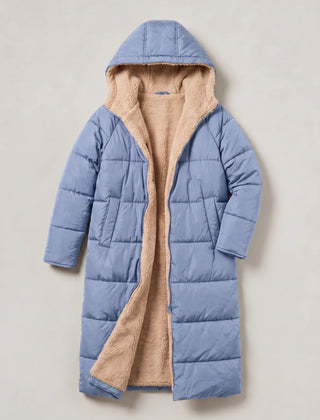 Longline Quilted Puffer Coat – Light Blue