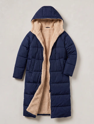 Longline Quilted Puffer Coat – Navy