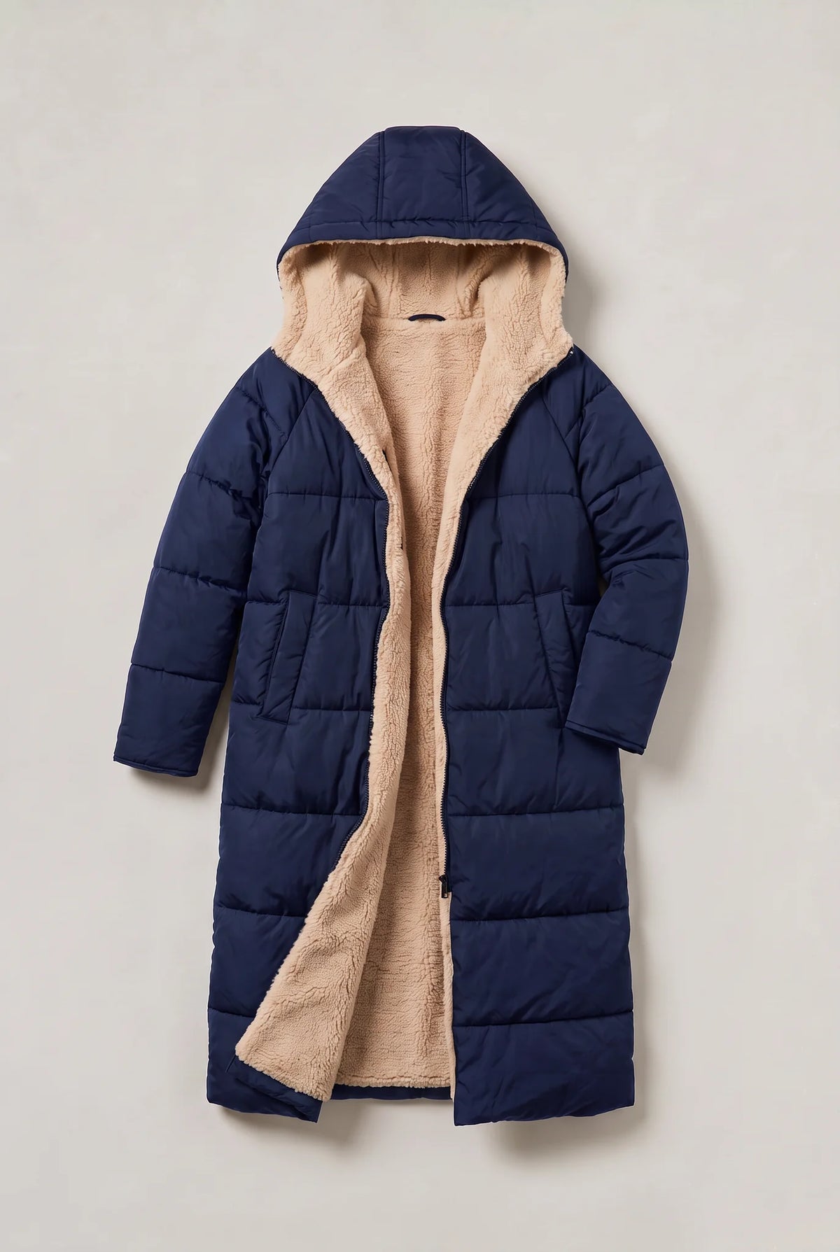 Longline Quilted Puffer Coat – Navy