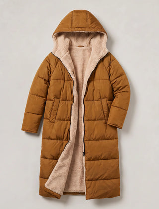 Longline Quilted Puffer Coat – Camel