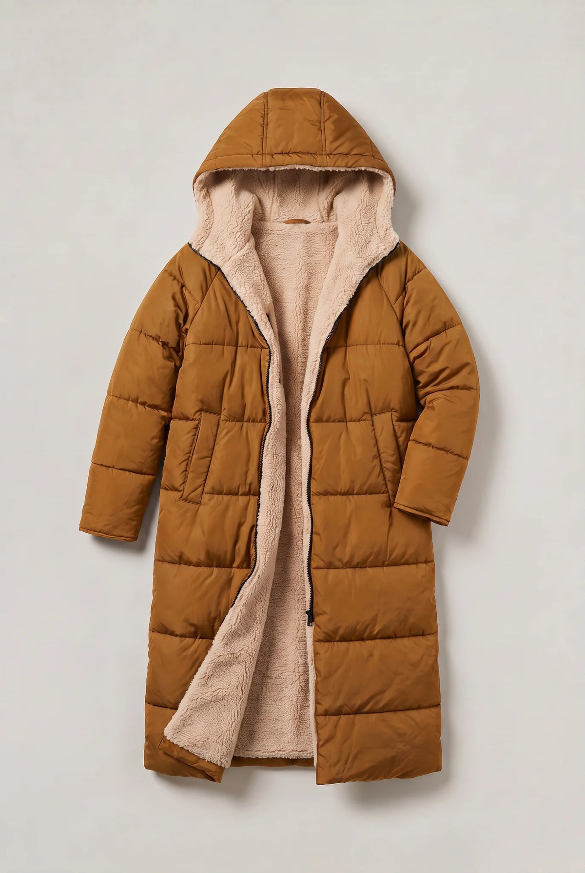 Longline Quilted Puffer Coat – Camel