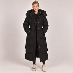 Hooded Belted Puffer Coat – Black