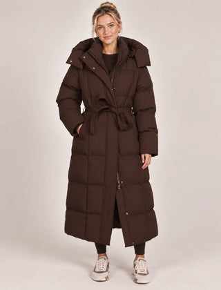 Hooded Belted Puffer Coat – Brown