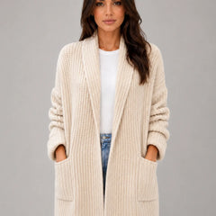 Longline Shawl Collar Cardigan – Beige