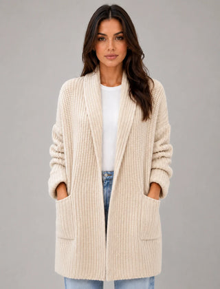 Longline Shawl Collar Cardigan – Beige
