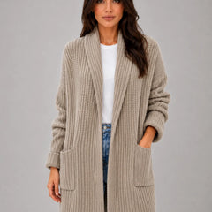 Longline Shawl Collar Cardigan – Taupe