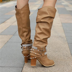 Slouchy Studded Block Heel Boots