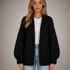 Oversized Chunky Knit Cardigan – Black