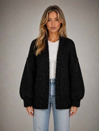 Oversized Chunky Knit Cardigan – Black