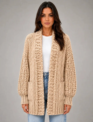 Oversized Chunky Knit Cardigan – Camel