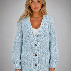 Oversized Chunky Knit Cardigan – Light Blue