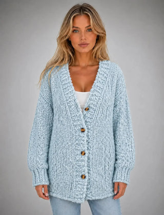 Oversized Chunky Knit Cardigan – Light Blue