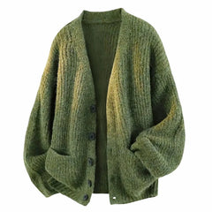 Relaxed V-Neck Cardigan – Green