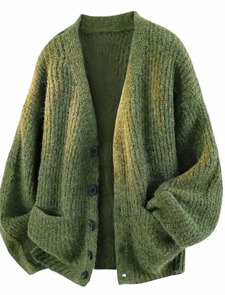 Relaxed V-Neck Cardigan – Green