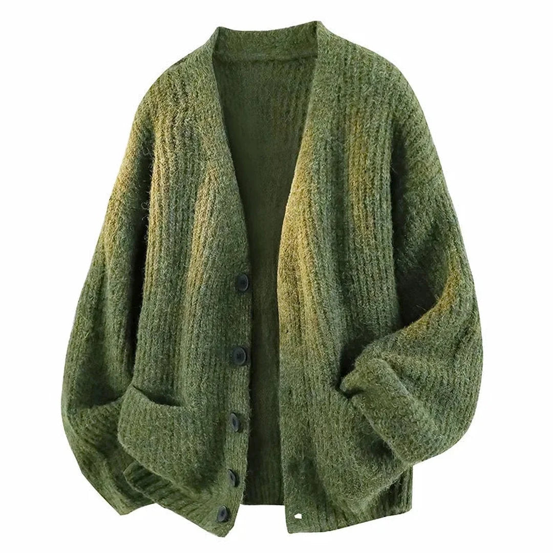 Relaxed V-Neck Cardigan – Green