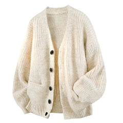 Relaxed V-Neck Cardigan – Cream