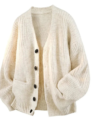 Relaxed V-Neck Cardigan – Cream