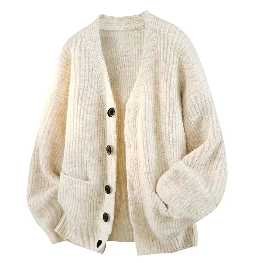 Relaxed V-Neck Cardigan – Cream
