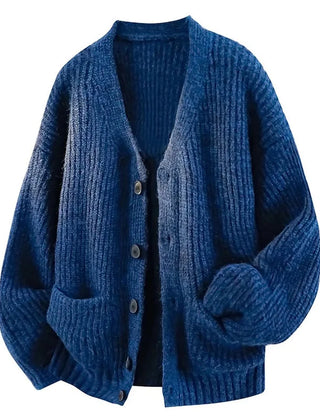 Relaxed V-Neck Cardigan – Blue