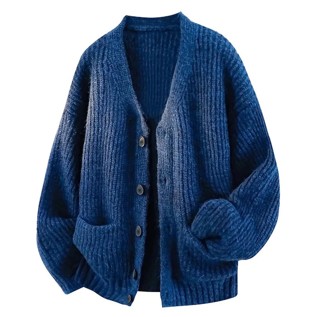 Relaxed V-Neck Cardigan – Blue