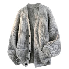 Relaxed V-Neck Cardigan – Grey