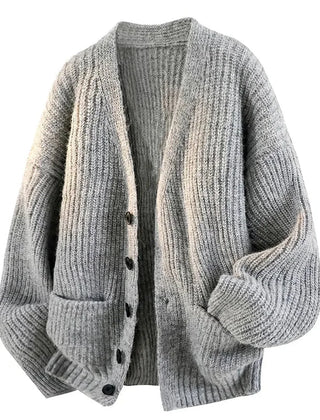 Relaxed V-Neck Cardigan – Grey