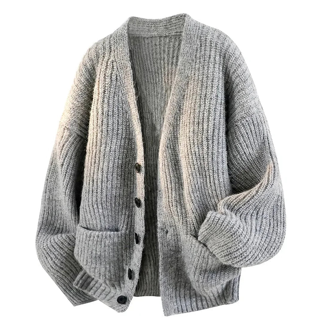 Relaxed V-Neck Cardigan – Grey