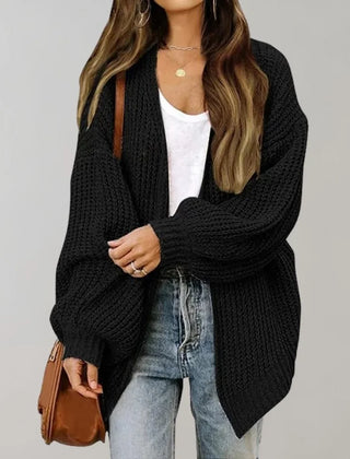 Relaxed Open-Front Cardigan – Black